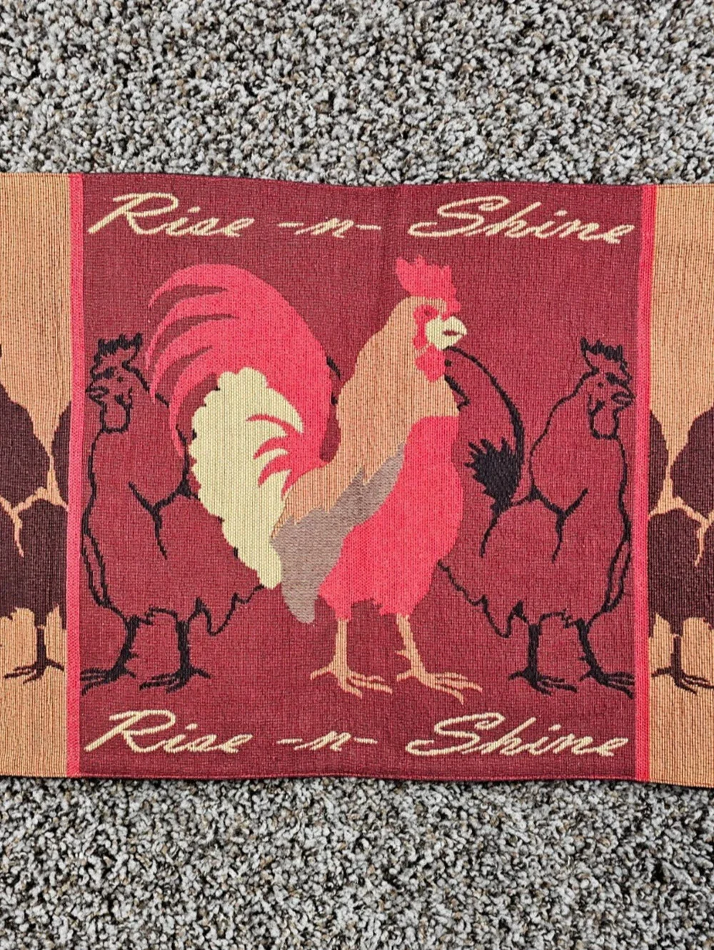 Vintage Rise-N-Shine Kitchen Placemat Chicken Rooster Farm Print Red